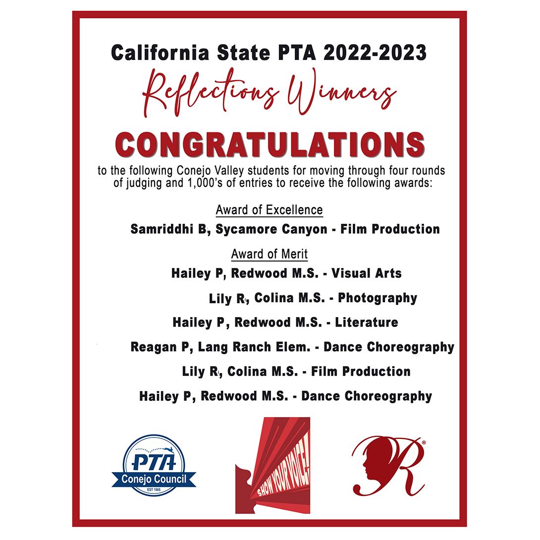  CVUSD Scholar-Artists Earn State Recognition in the Annual PTA Reflections Contest